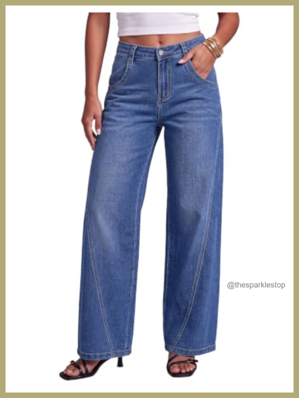 High Rise Wide Leg Stretch Denim Jeans Side Seam Women